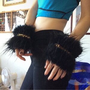 Furry Arm Warmer Bands Gold Sequin & Black Faux Furry Handmade by Me!